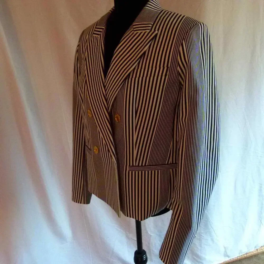 NWOT Michael Kors Navy white Striped double breasted blazer 12